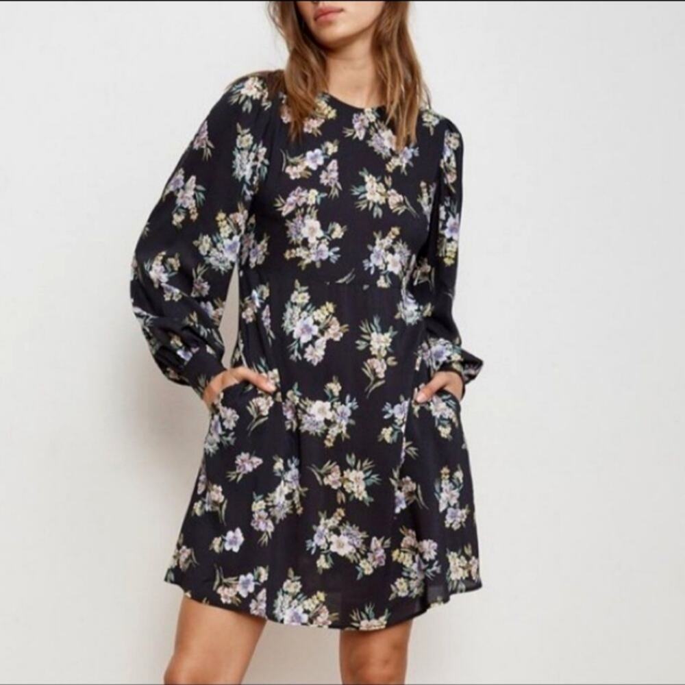 Anthropologie Velvet by Graham & Spencer Black & Blue Floral Print Mini Dress S